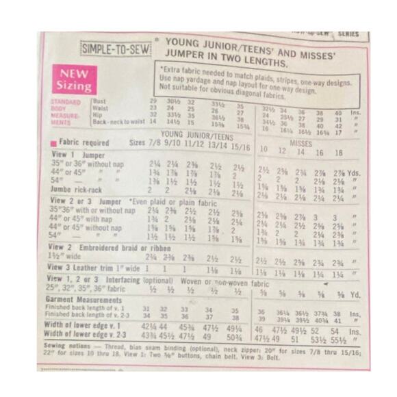 Vtg Simplicity 8364 Jumper Pattern 11-12 Girl 1969 Teen Junior Pocket Button - Picture 4 of 6